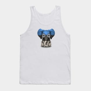 Baby Elephant with Glasses and Estonian Flag Tank Top